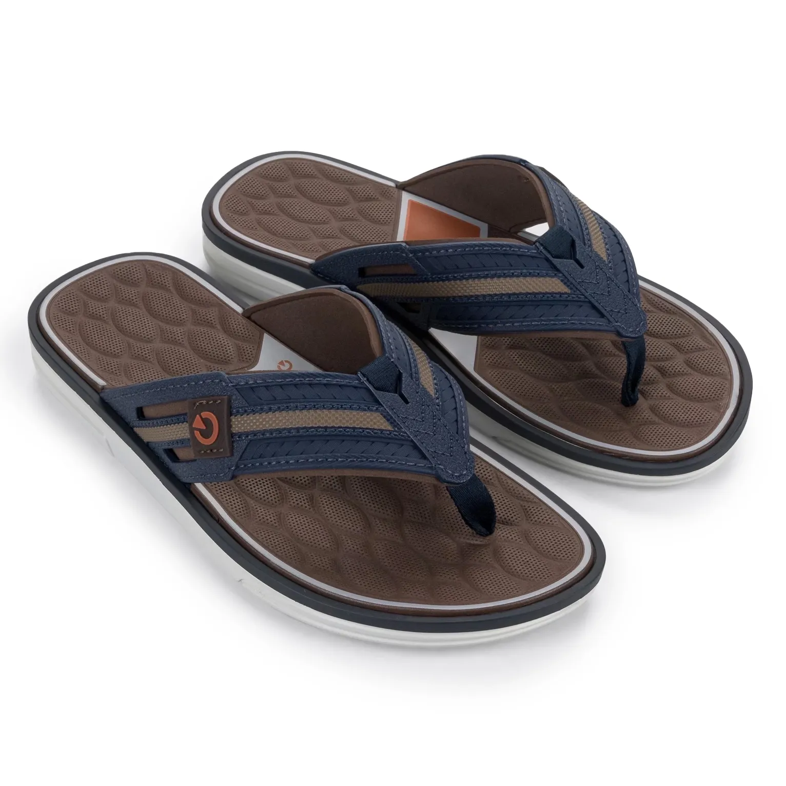 Chinelo masculino Grendene azul cinza café vista superior palmilha texturizada